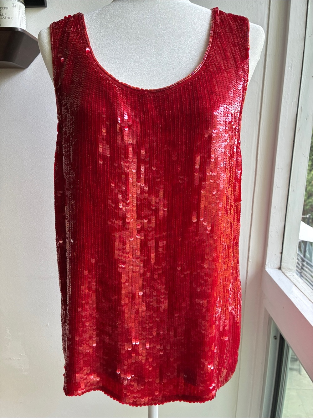 Stunning Vintage 80s Red Sequin Scoop Neck Tank Top